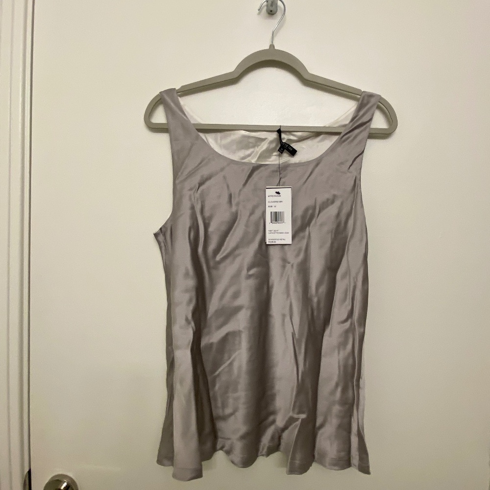 NWT Lafayette 148 New York Reversible 100% Silk Tank - Silver/Cloud, Size 12